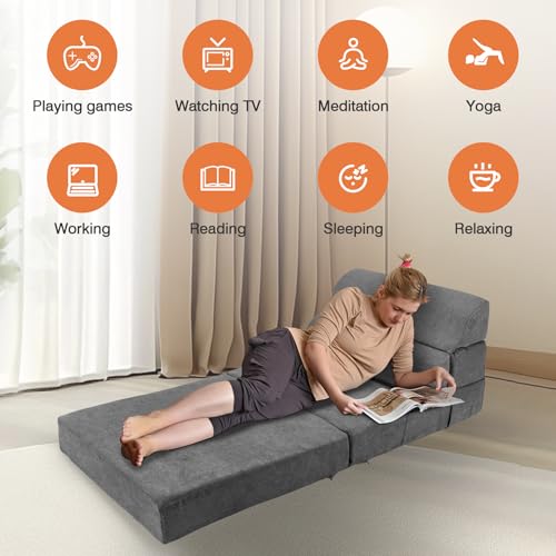 Grey Folding Sofa Bed Convertible Sleeper Chair Couch L6756