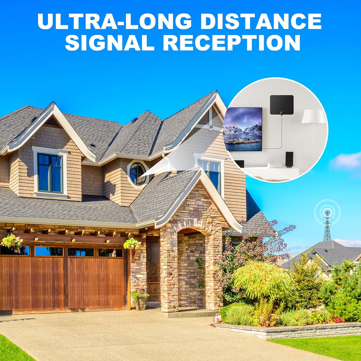 Indoor TV Antenna with Signal Booster and 16ft Coax Cable B48371