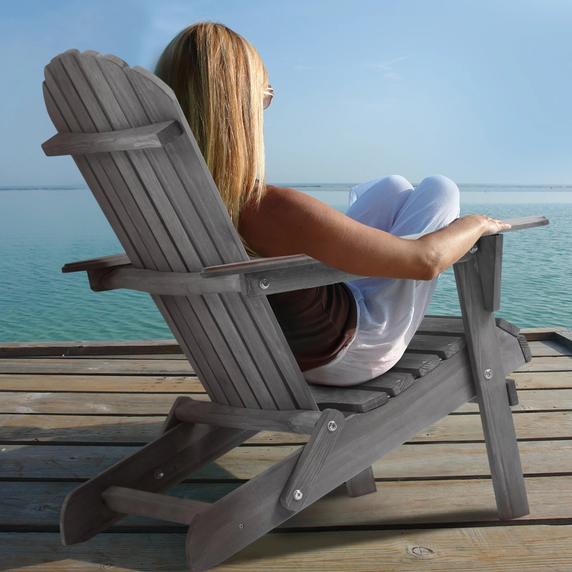 Gray Wooden Folding Adirondack Chair Set of 2 W632829