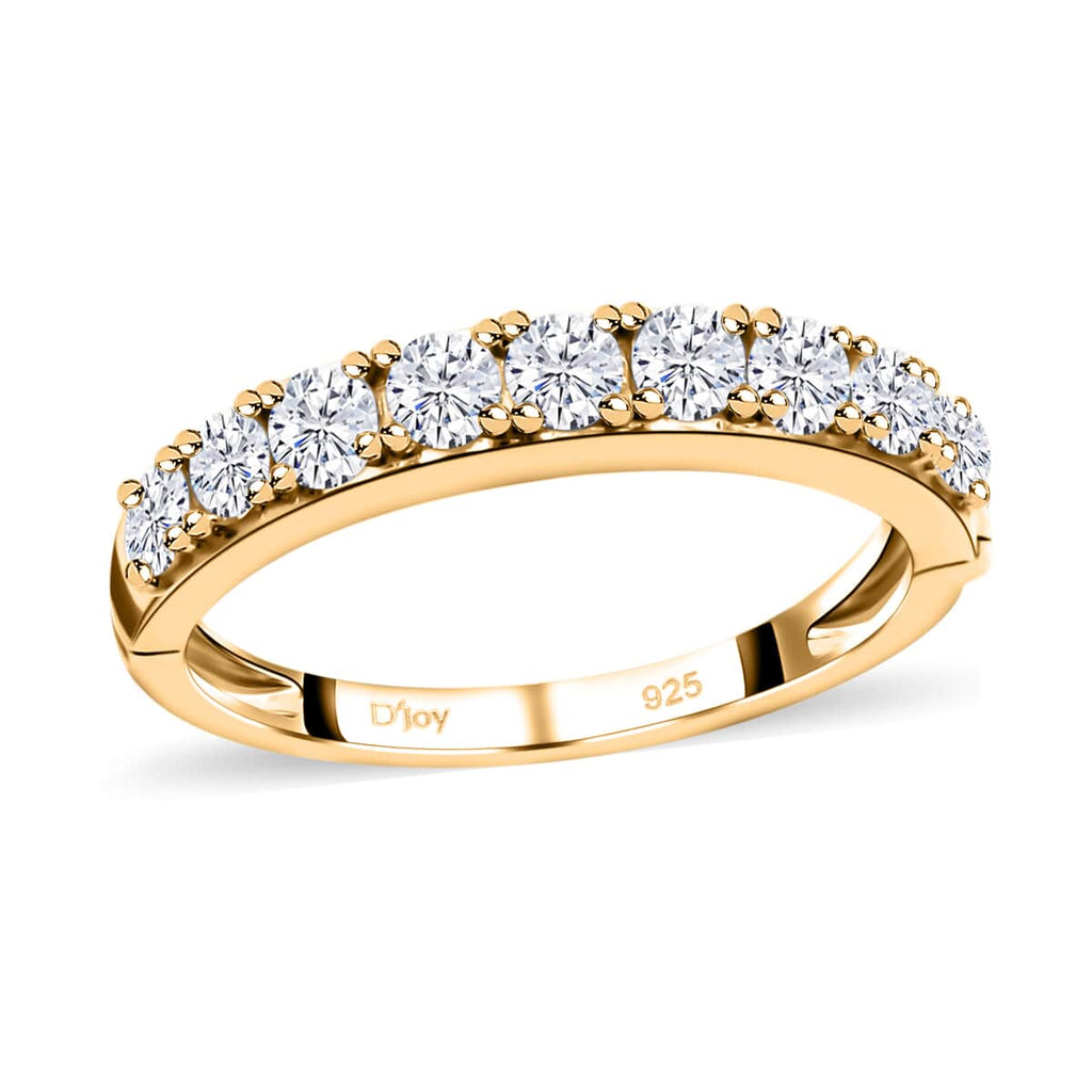 Moissanite Round 925 Sterling Silver Vermeil Yellow Gold Plated Eternity Band Ring Size 9 Ct 0.82 Y9517