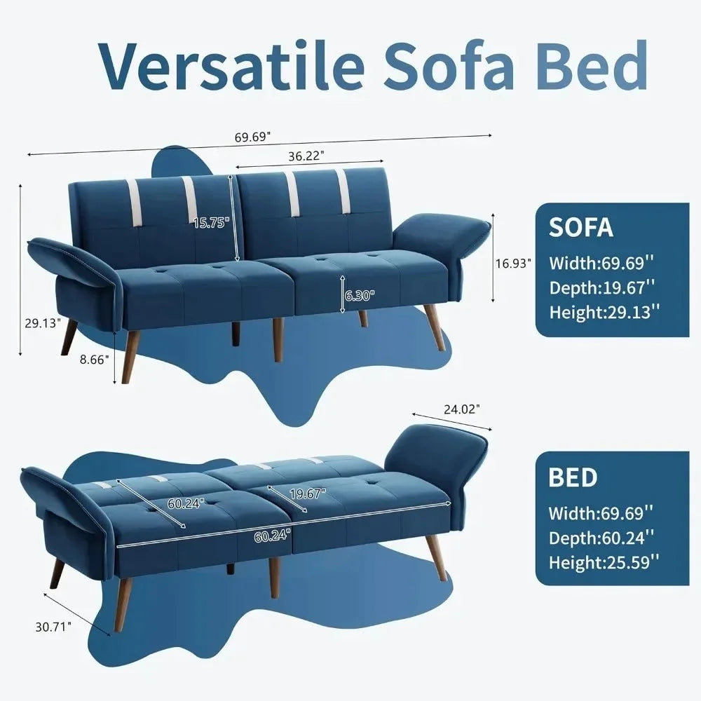 Convertible Sofa Futon Sofa Bed with Adjustable Armrest Backrest J596124