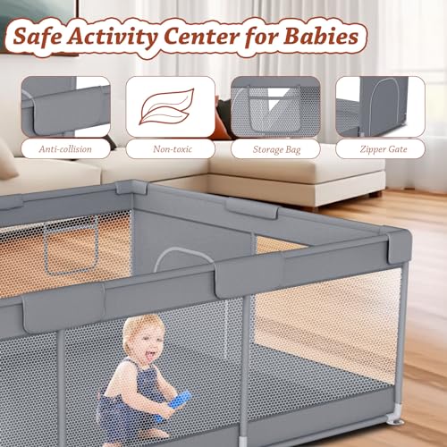 Extra Large 74" x 50" Baby Playpen with Breathable Mesh M116