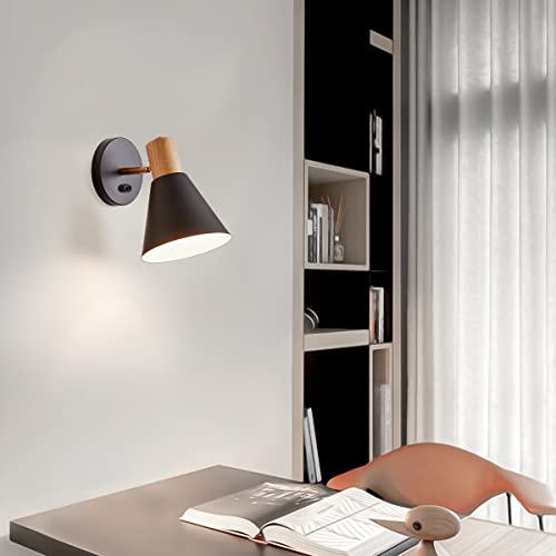 Black Dimmable Wood Style Plug in Wall Sconce X786