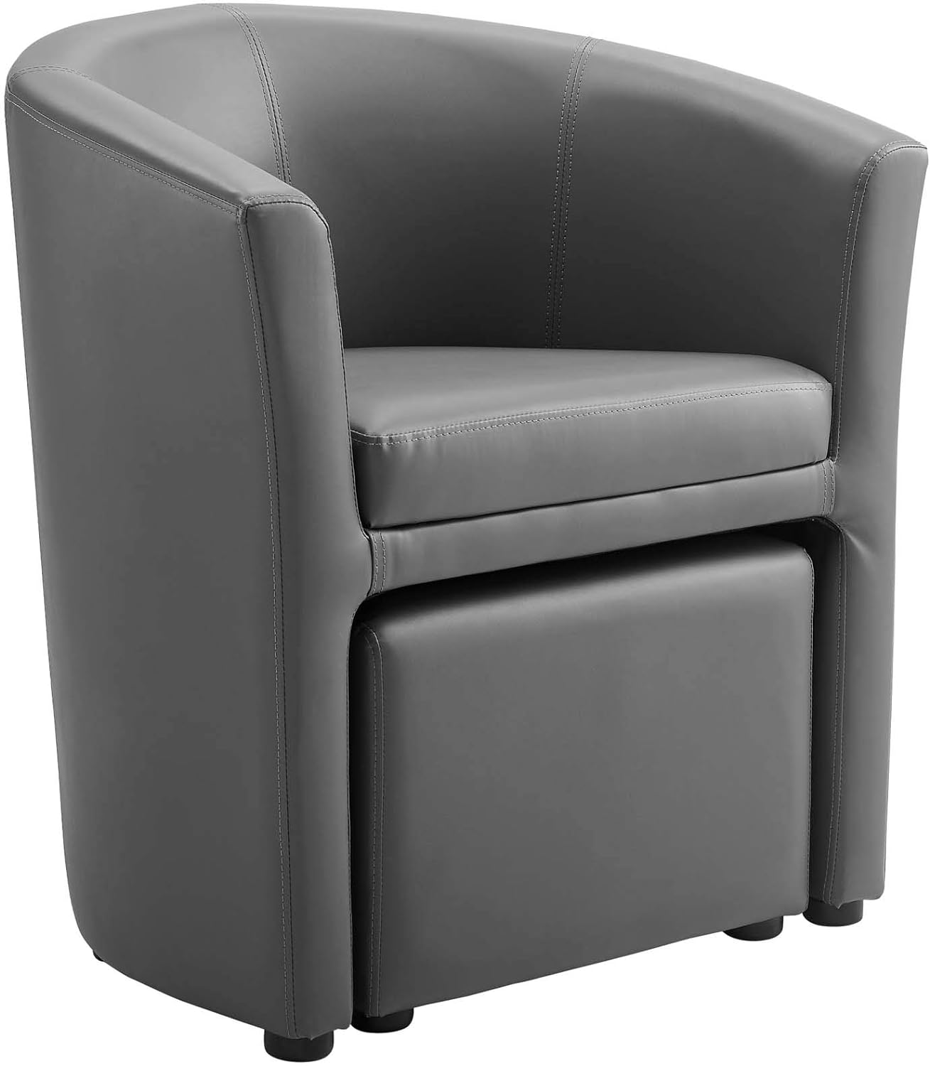 Gray Faux Leather Armchair And Ottoman Set Y9839