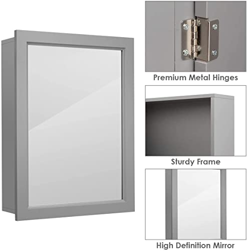 Grey Wall Mounted Mirror Medicine Cabinet with Adjustable Shelf K337