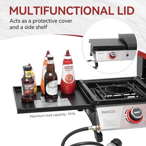 3 Burner Propane Gas Grill and Griddle Combo with Lid, Silver & Black J183