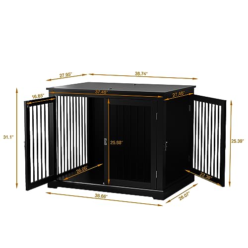 Large Wooden Dog Crate with Cushion and Flip Top, Black A23392