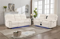Cream Leather 3 Seater Reclining Sofa and Loveseat Set with Console K879946