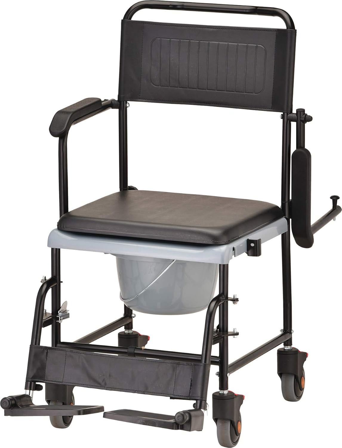 Hammertone Transport Chair Commode with Locking Wheels and Removable Padded Seat A220
