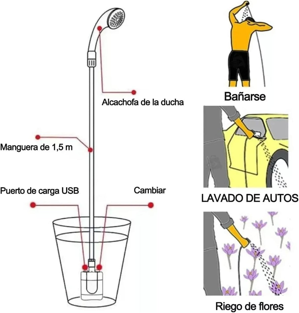 Portable Electric Shower with Battery Powered Pump Shower Head Nozzle S28146