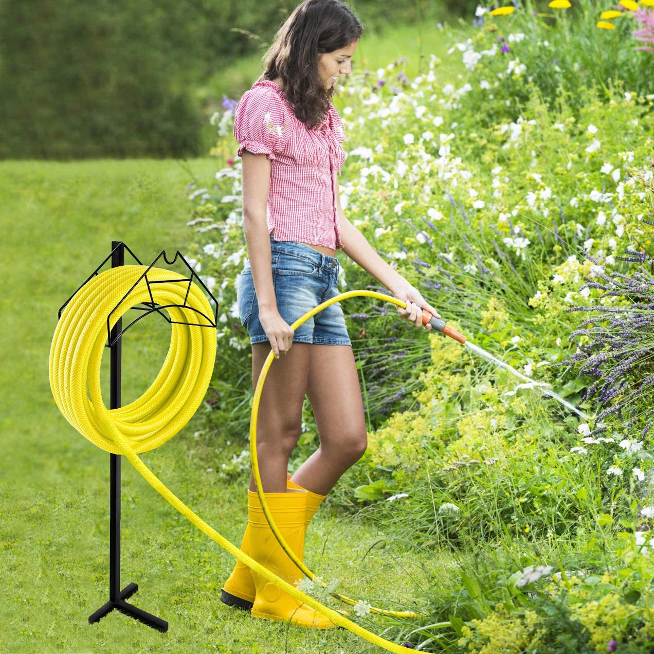 Black Heavy Duty Metal Garden Hose Holder S694480