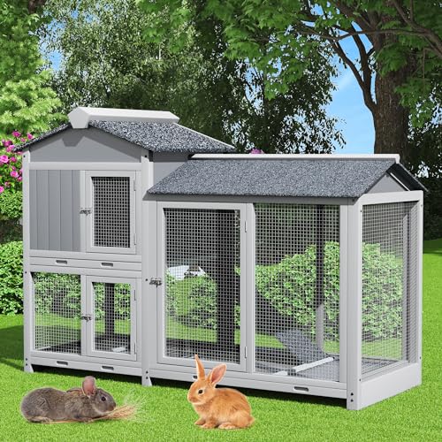 Grey 63" 2 Story Rabbit Hutch with Removable Trays B8932