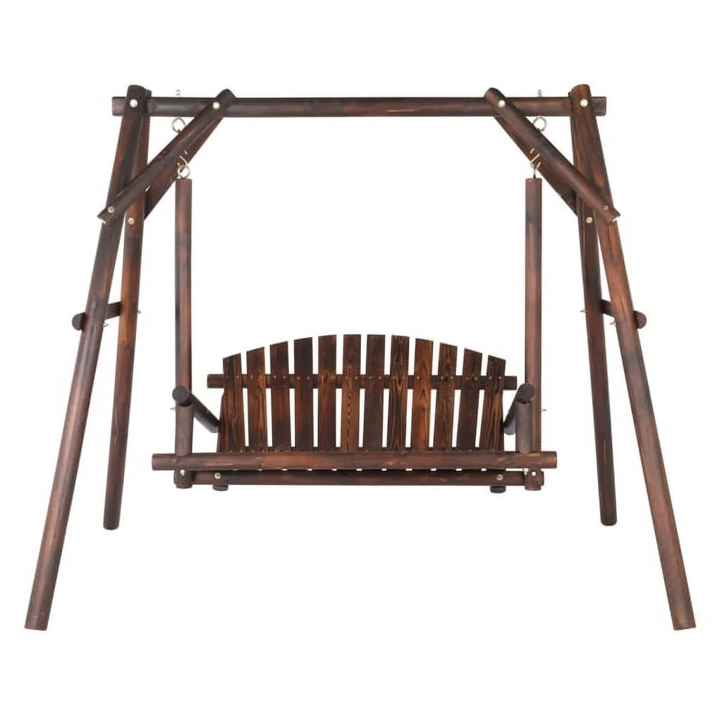 6.5ft Hardwood Patio Swing with Stand, Carbonized N962
