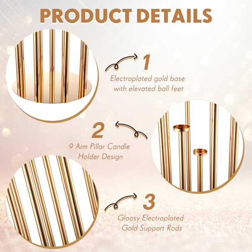 Gold 2 Pcs Metal Floor Candle Holder J414249