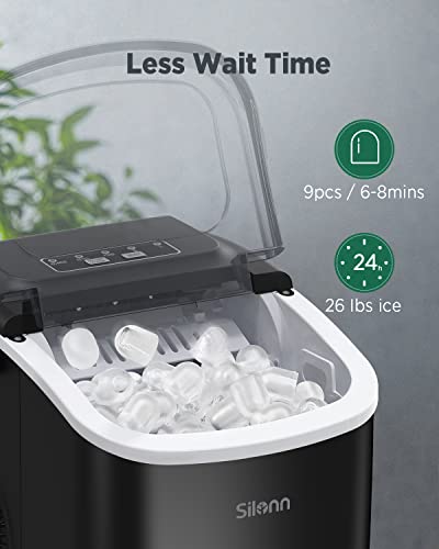 Black Self-Cleaning Ice Machine, 26Lbs/24H, 2 Sizes of Bullet Ice D691660