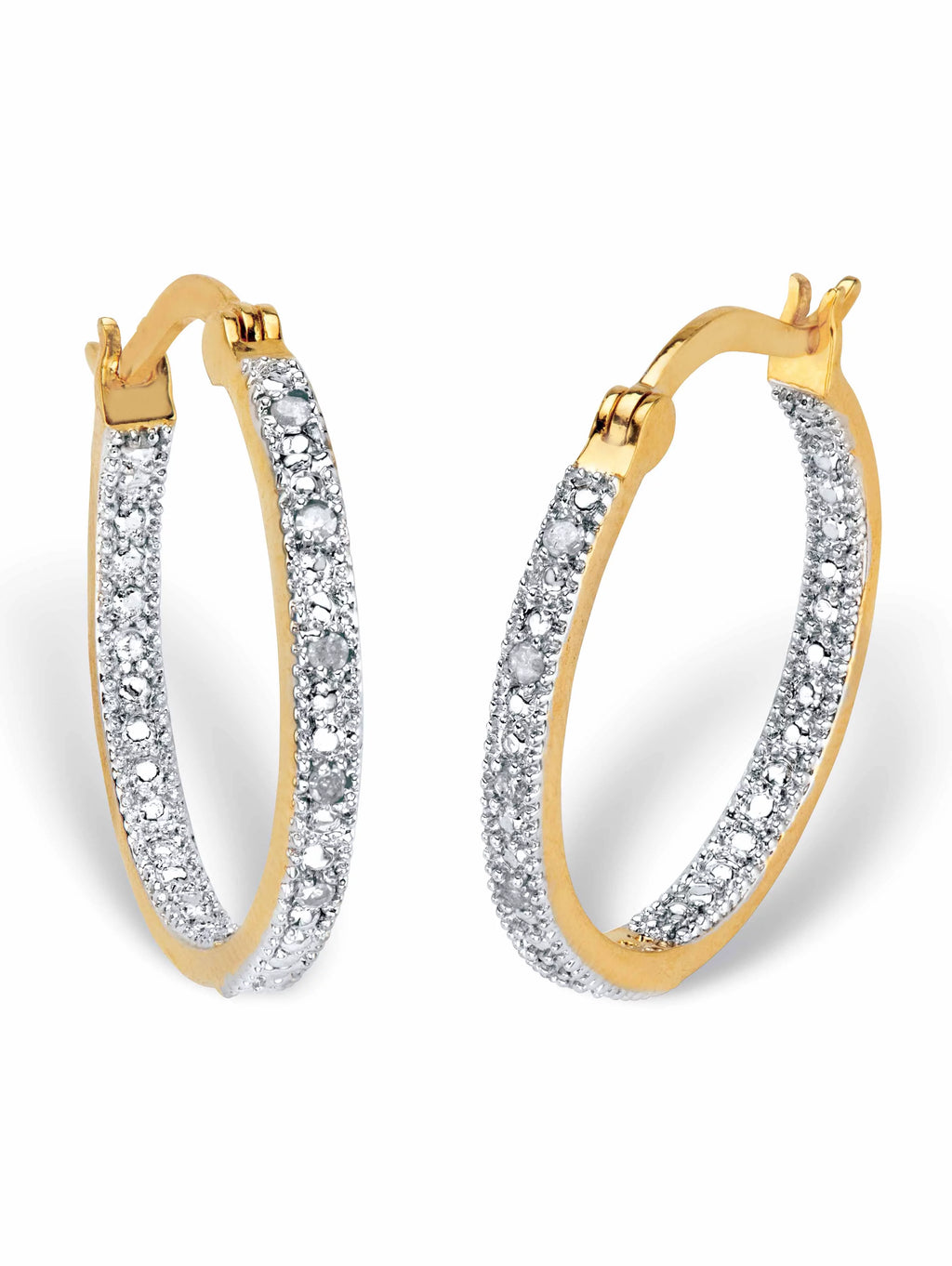 Round Diamond Accent Inside-Out Hoop Earrings 1/10 TCW Gold-Plated 7/8" G58034