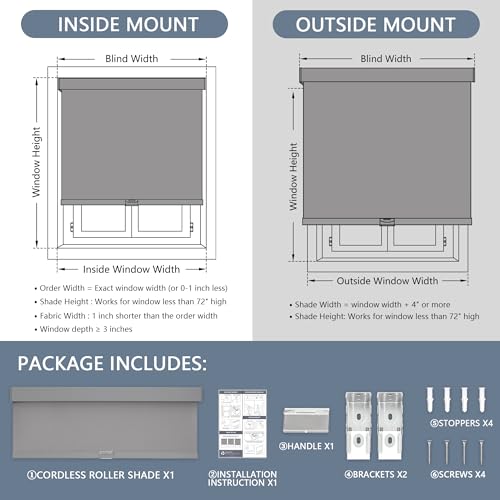 White 20" W x 72" H Cordless Blackout Roller Shades H23147