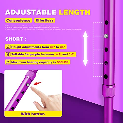 Folding Walking Cane with LED Light, Adjustable Quad Base with Carrying Bag P938