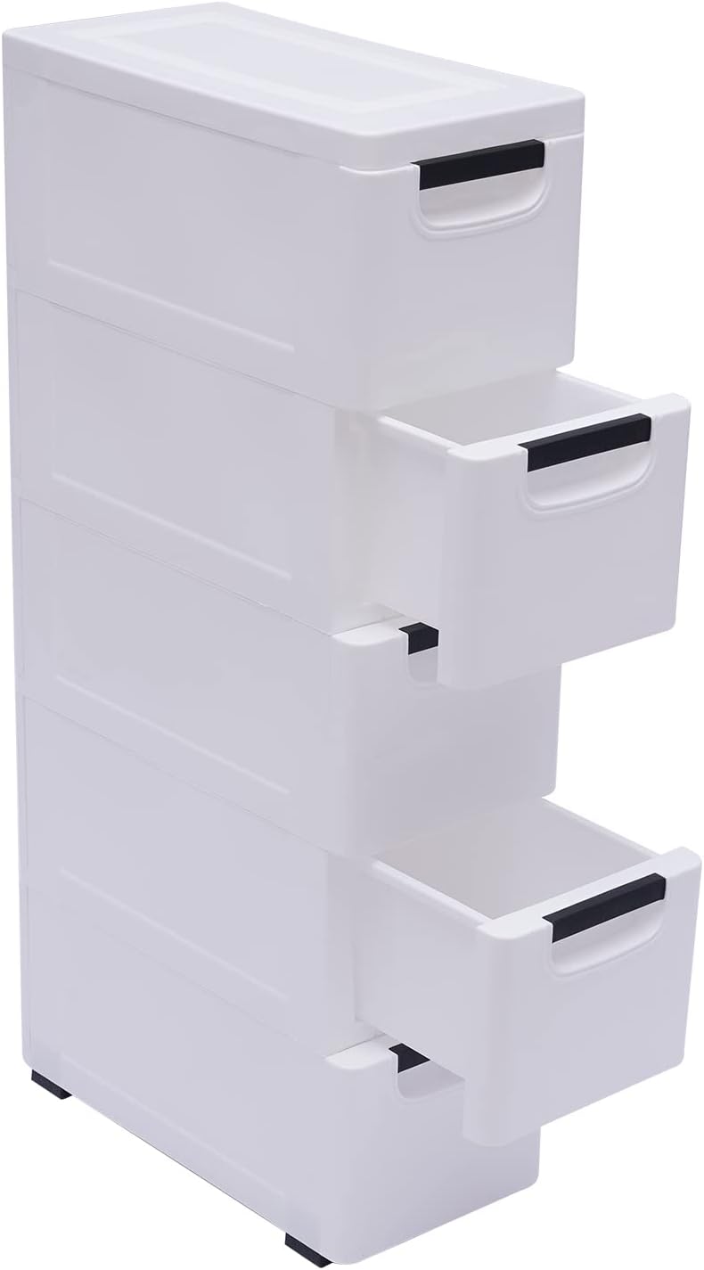 White 5 Drawer Plastic Storage Cabinet with Wheels Z682