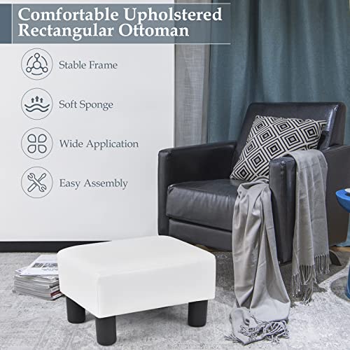 16" Small PU Leather Ottoman with Padded Seat Plastic Wood Legs (Red) R107486