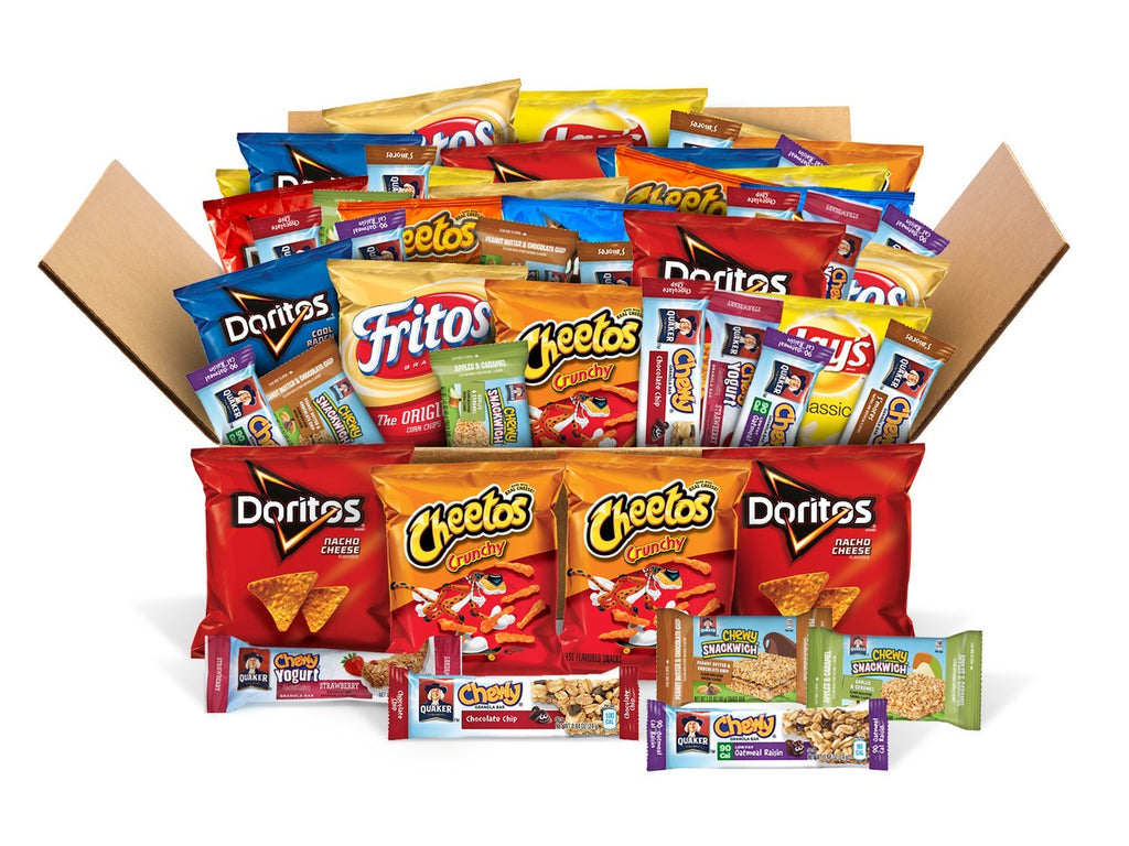 50 Count Variety Box of Chips, Snacks, and Chewy Bars V276