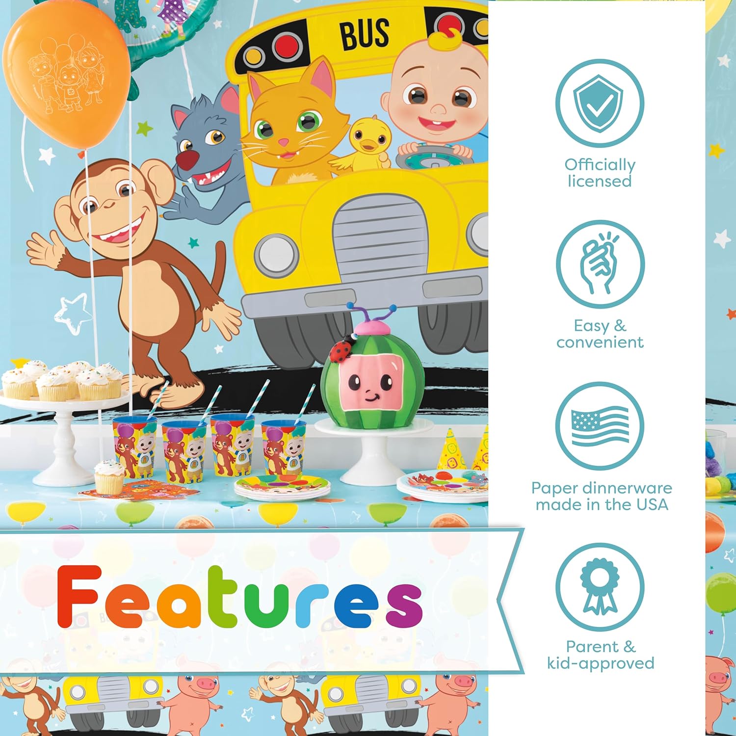 Party Supplies Set Serves 16 Guests with Banner, Table Cover, Plates, Napkins, Cups and Sticker T3316