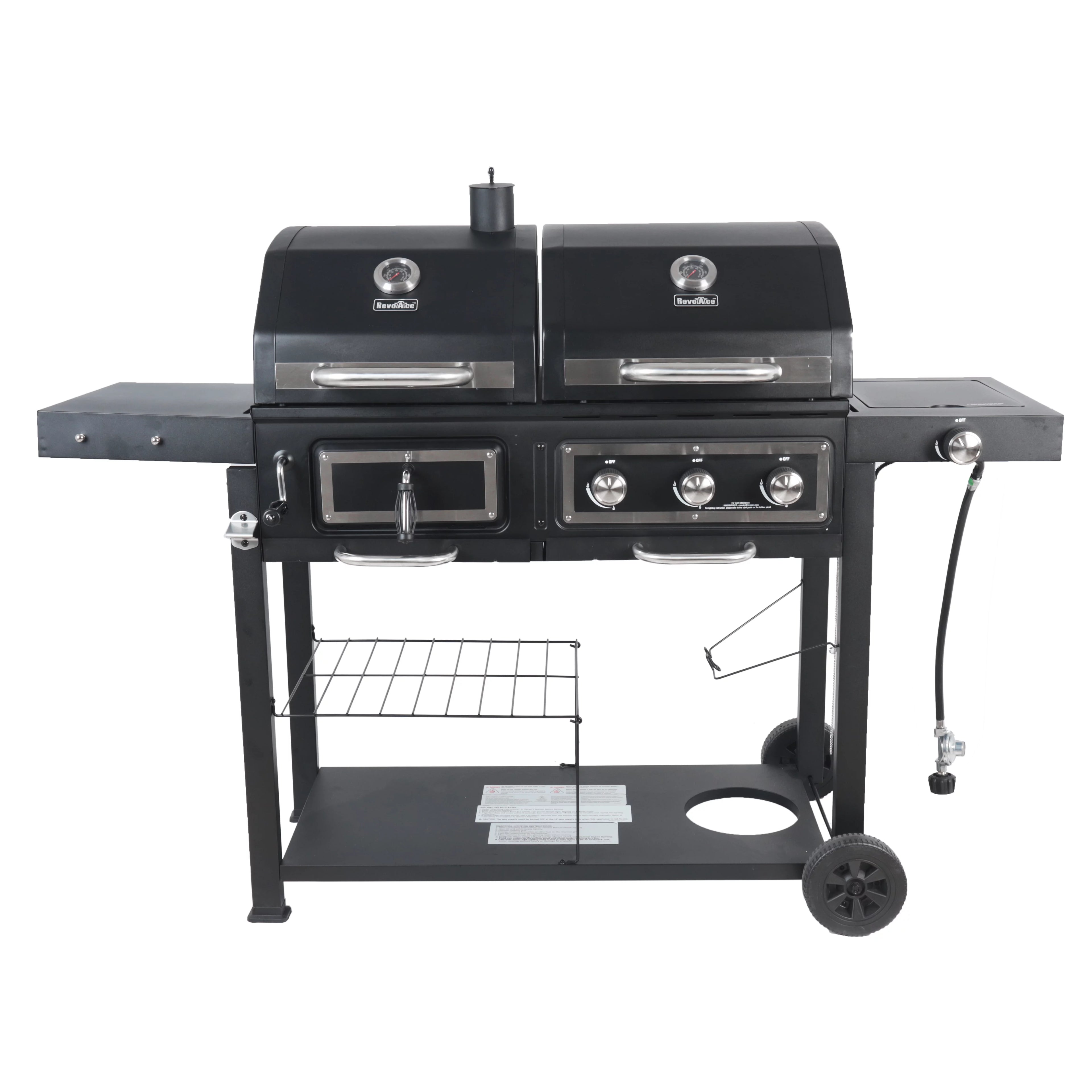 Dual Fuel Gas & Charcoal Combo Grill, Black with Stainless F107448