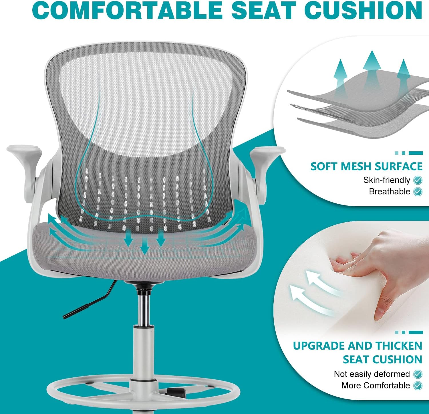 Grey Mid Back Mesh Drafting Chair H7720