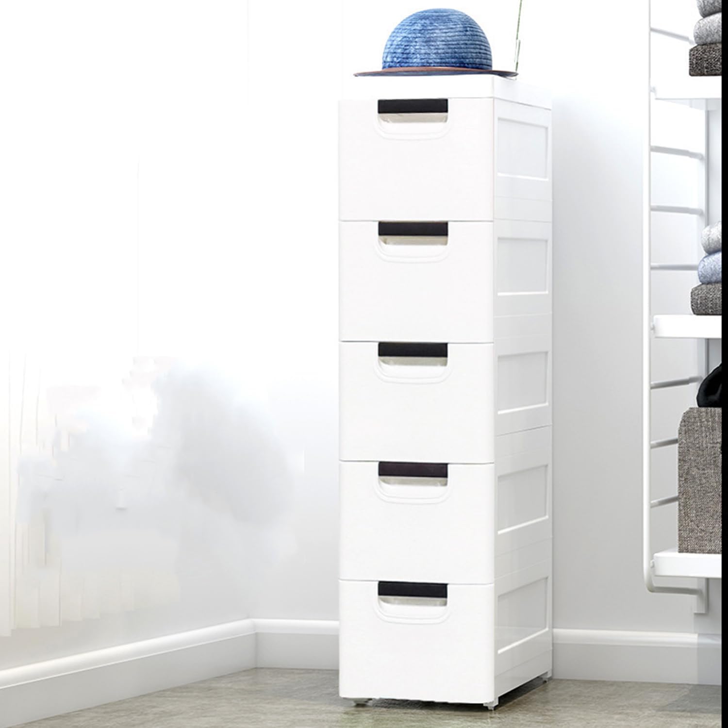 White 5 Drawer Plastic Storage Cabinet with Wheels Z682