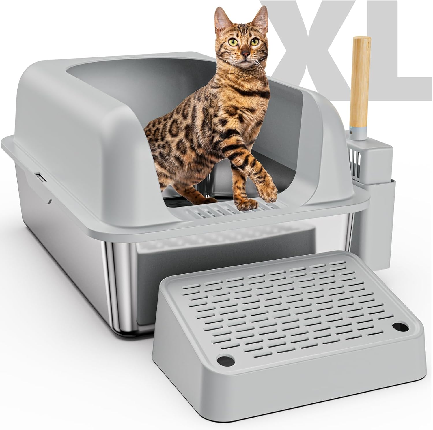 Extra Large Stainless Steel Cat Litter Box with Lid H277550