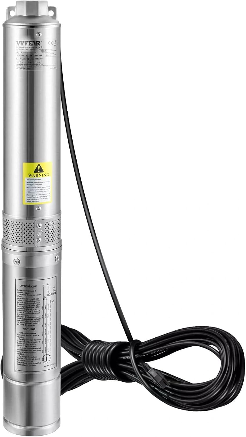 1/2HP 4" Deep Well Submersible Pump 28GPM 167ft Stainless Steel 115V D33385