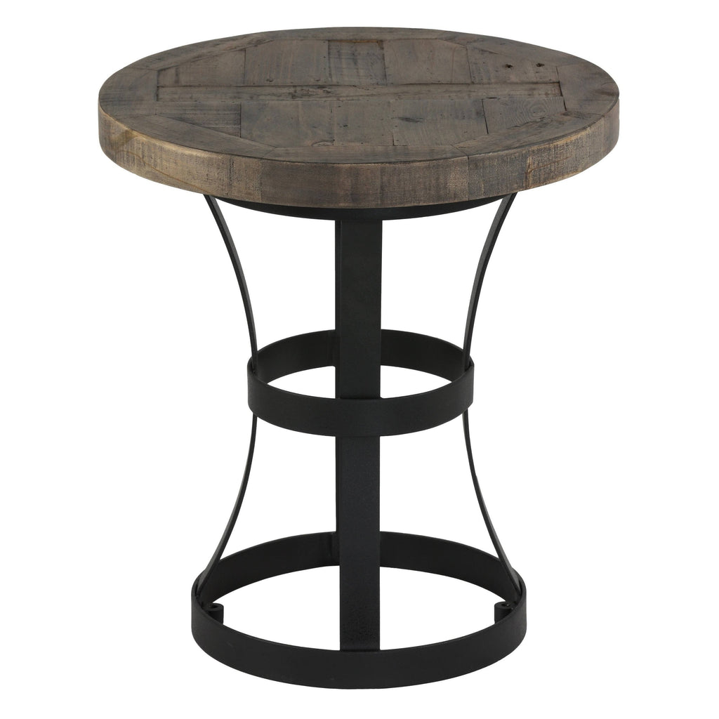 Solid Reclaimed Wood and Black Metal End Table J7617