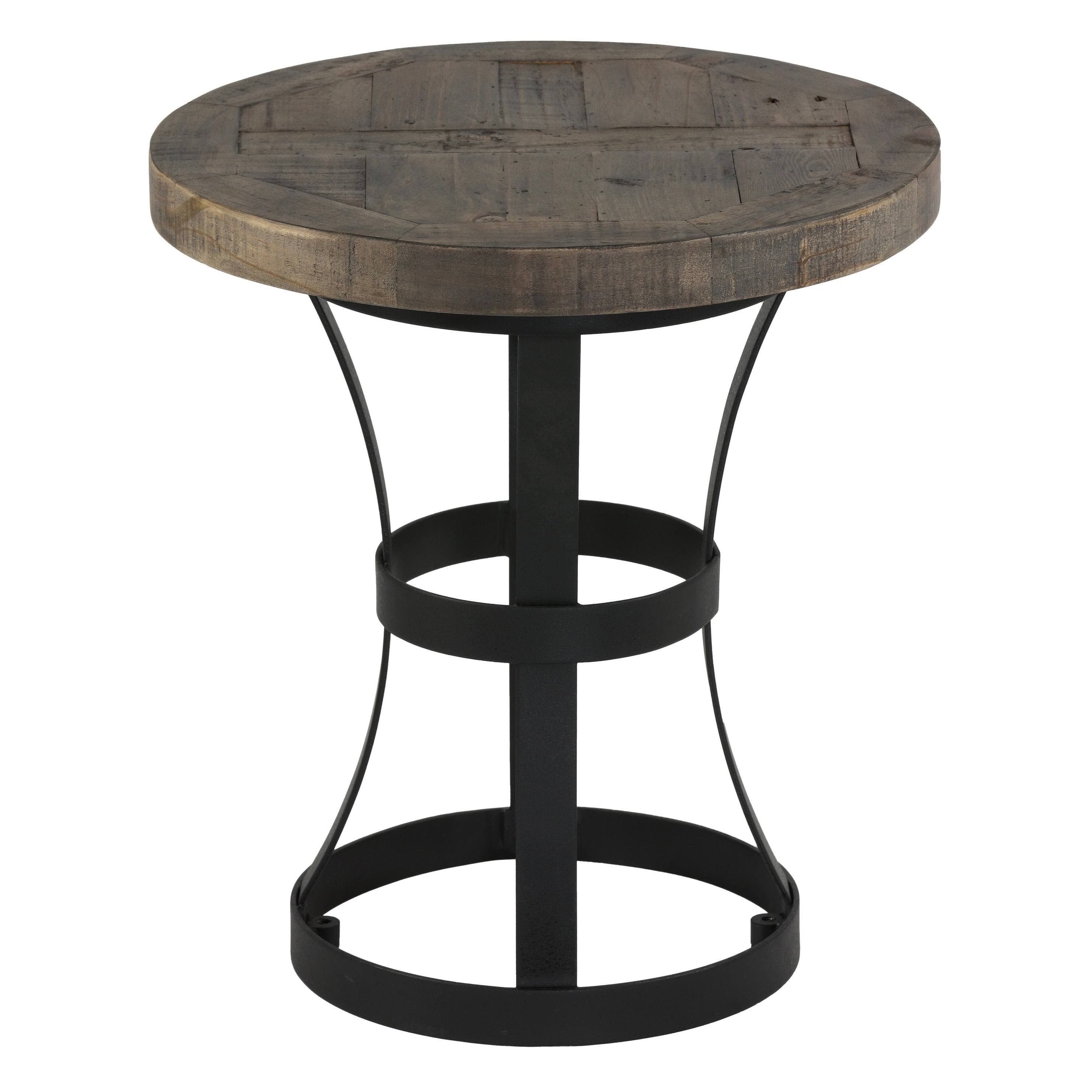 Solid Reclaimed Wood and Black Metal End Table J7617