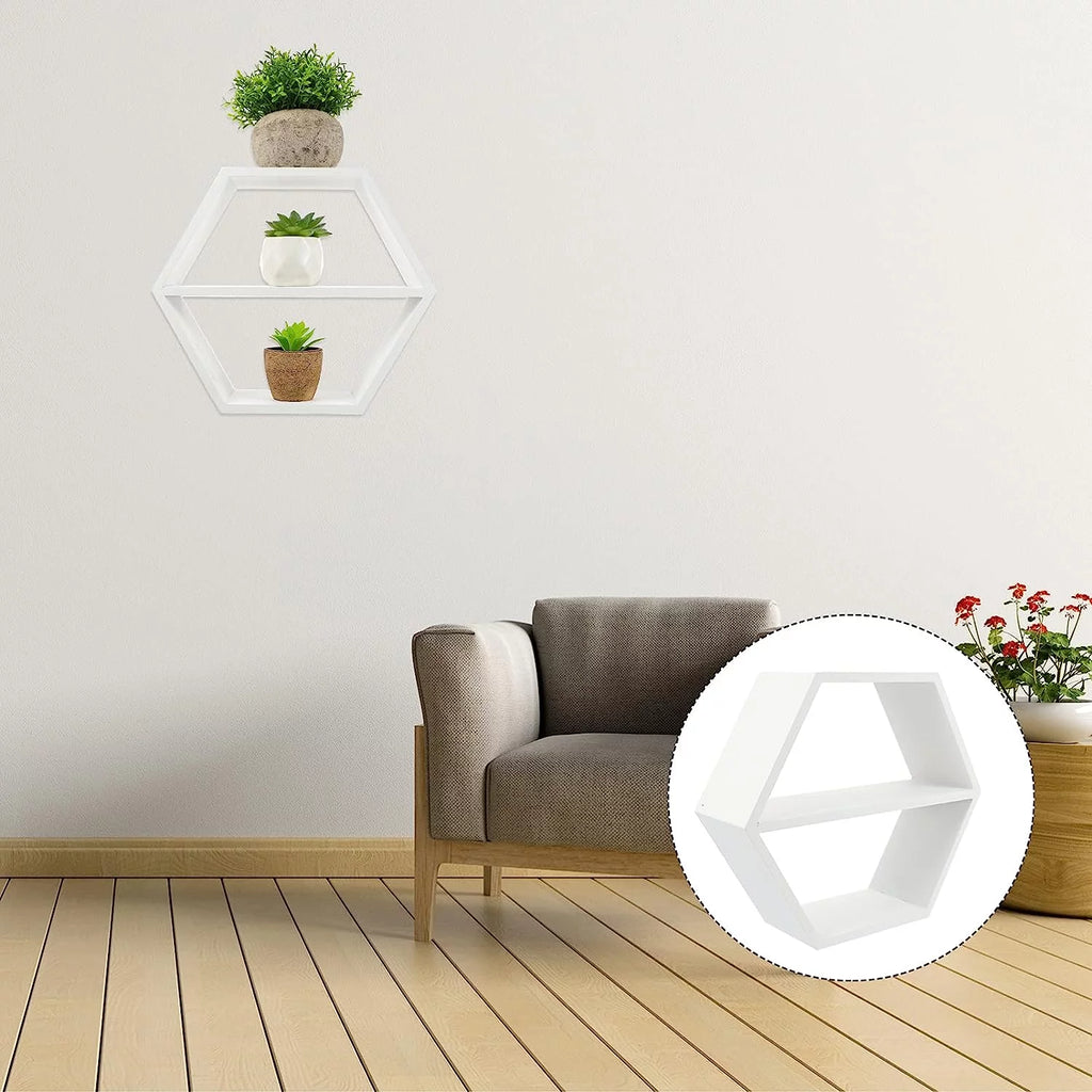 White Hexagon Floating Shelves K220970