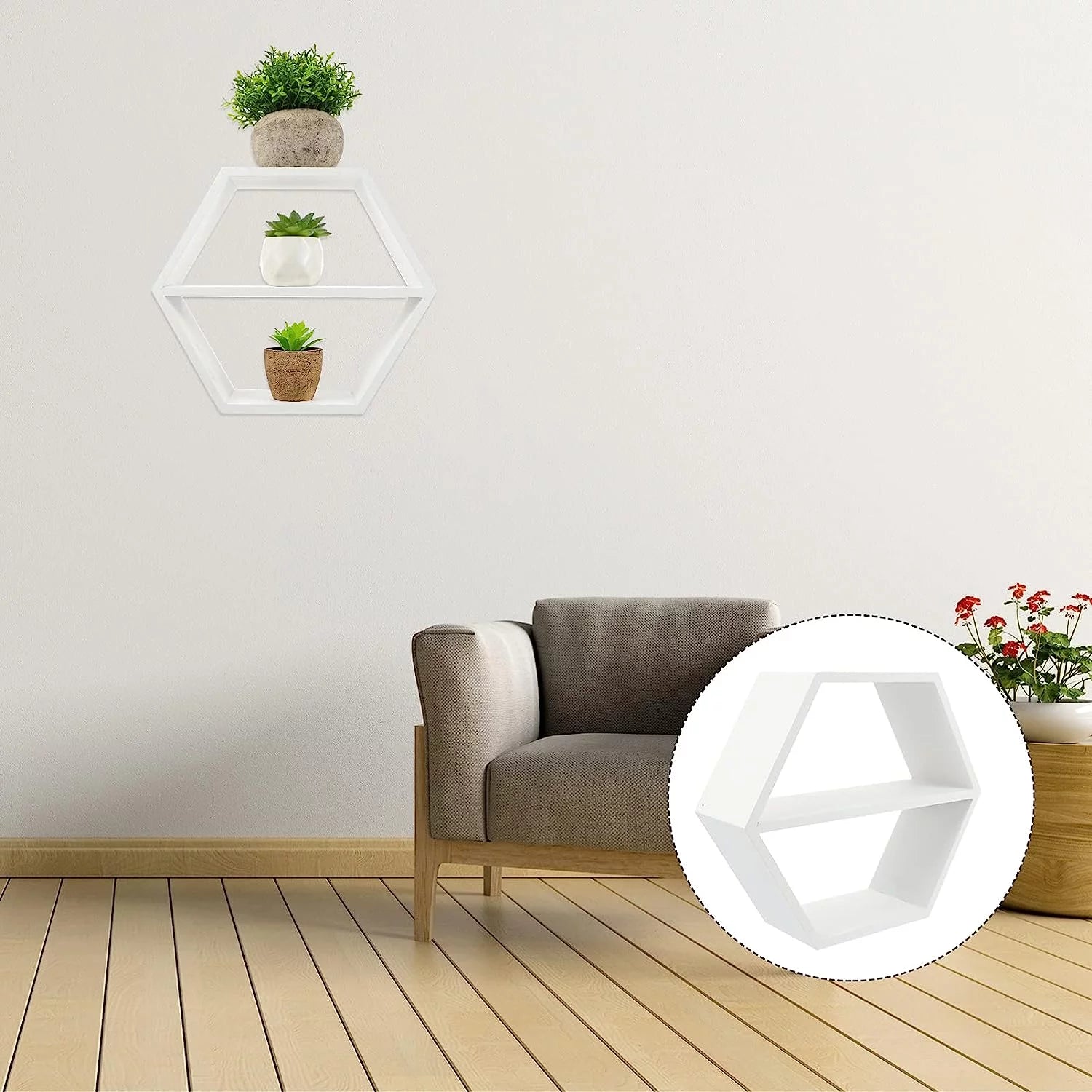 White Hexagon Floating Shelves K220970