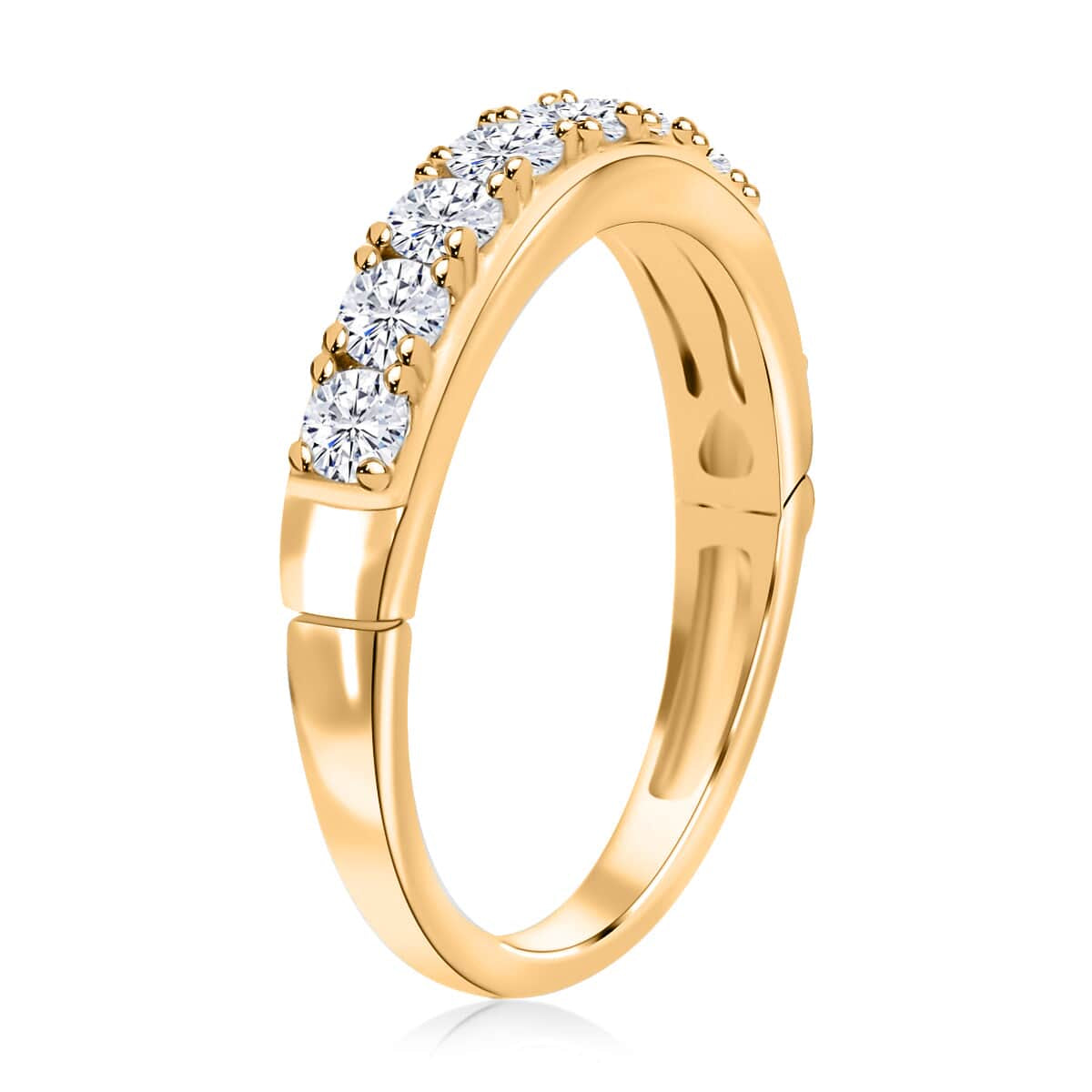 Moissanite Round 925 Sterling Silver Vermeil Yellow Gold Plated Eternity Band Ring Size 9 Ct 0.82 Y9517