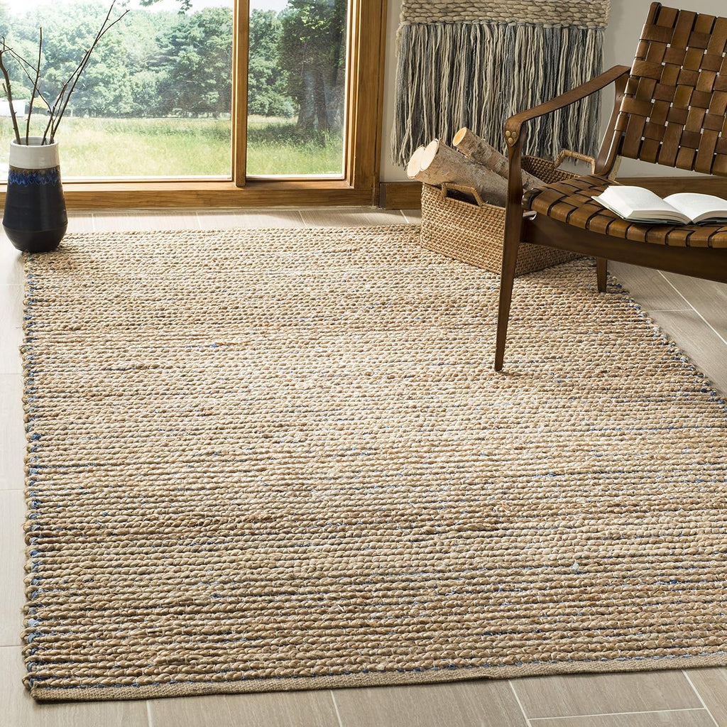Natural & Blue Handmade Jute Accent Rug N367614