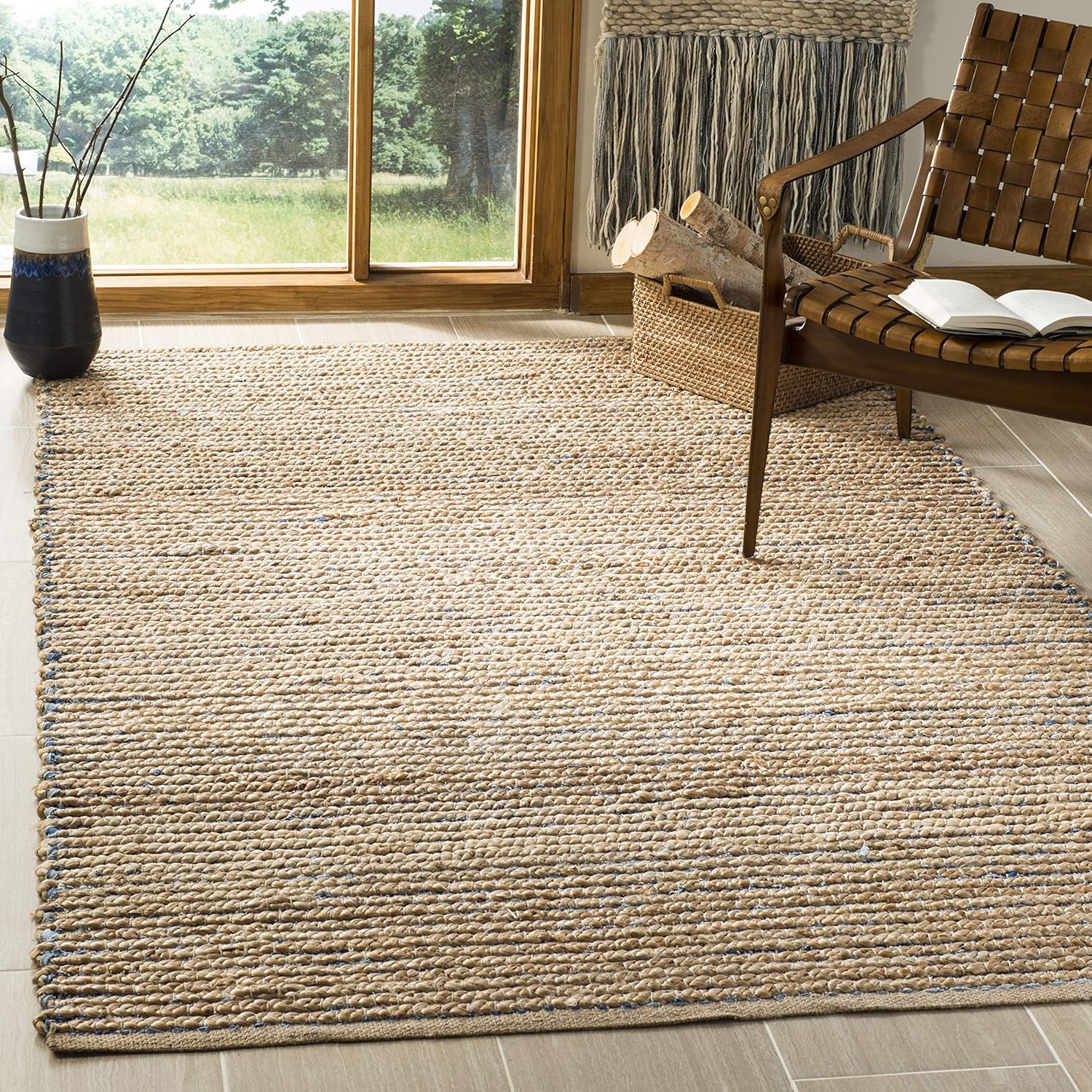 Natural & Blue Handmade Jute Accent Rug N367614