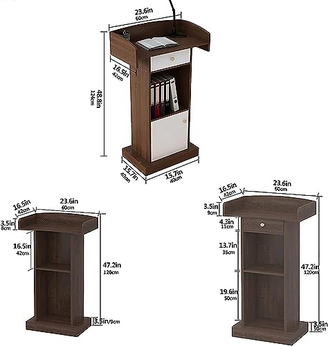 Wood Stand Floor Standing Podium with Storage Shelf O176934