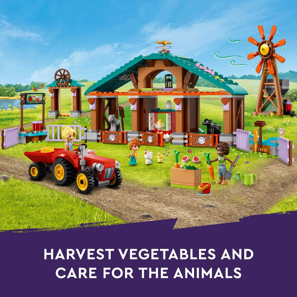 Farm Animal Sanctuary and Tractor Toy with 3 Mini-Doll Characters and 5 Farm Animal Toys Including a Baby Cow U435