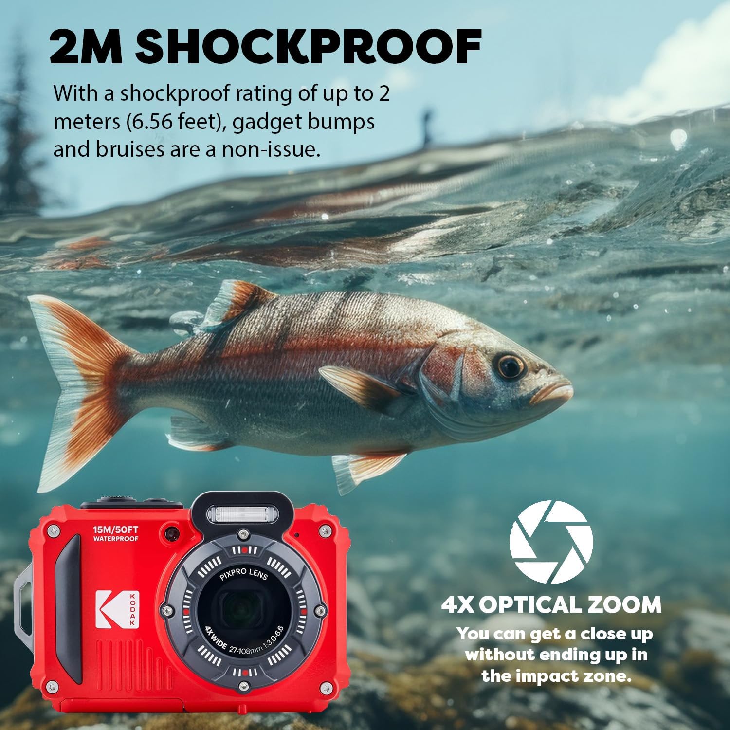 Red Rugged Waterproof Digital Camera with Case, Monopod, Card Reader (9 Items) X37211