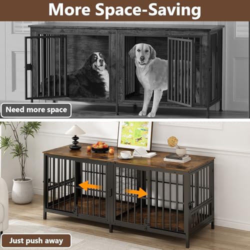 Extra Large 80" Wooden Dog Crate with Removable Divider R310613