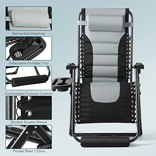 Oversized XL Padded Recliner Patio Lounge Chair with Headrest, Cup Holder & Foot Pad B675831