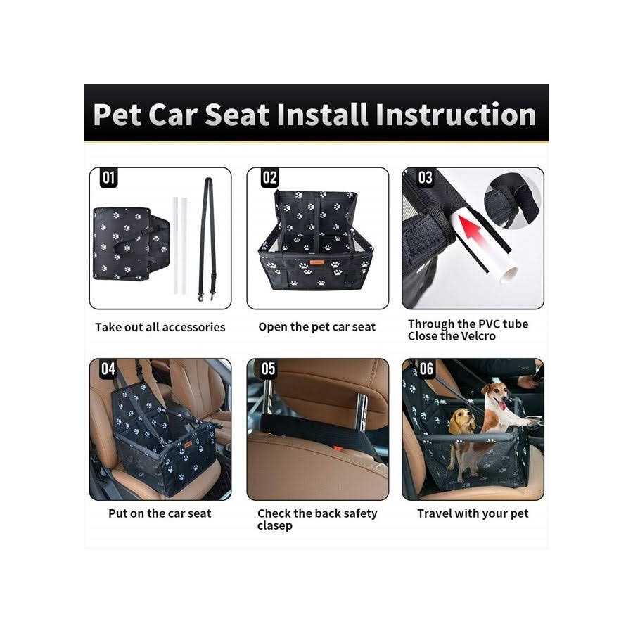 Dog Car Seat with Clip-On Safety Leash and PVC Support Pipe L137