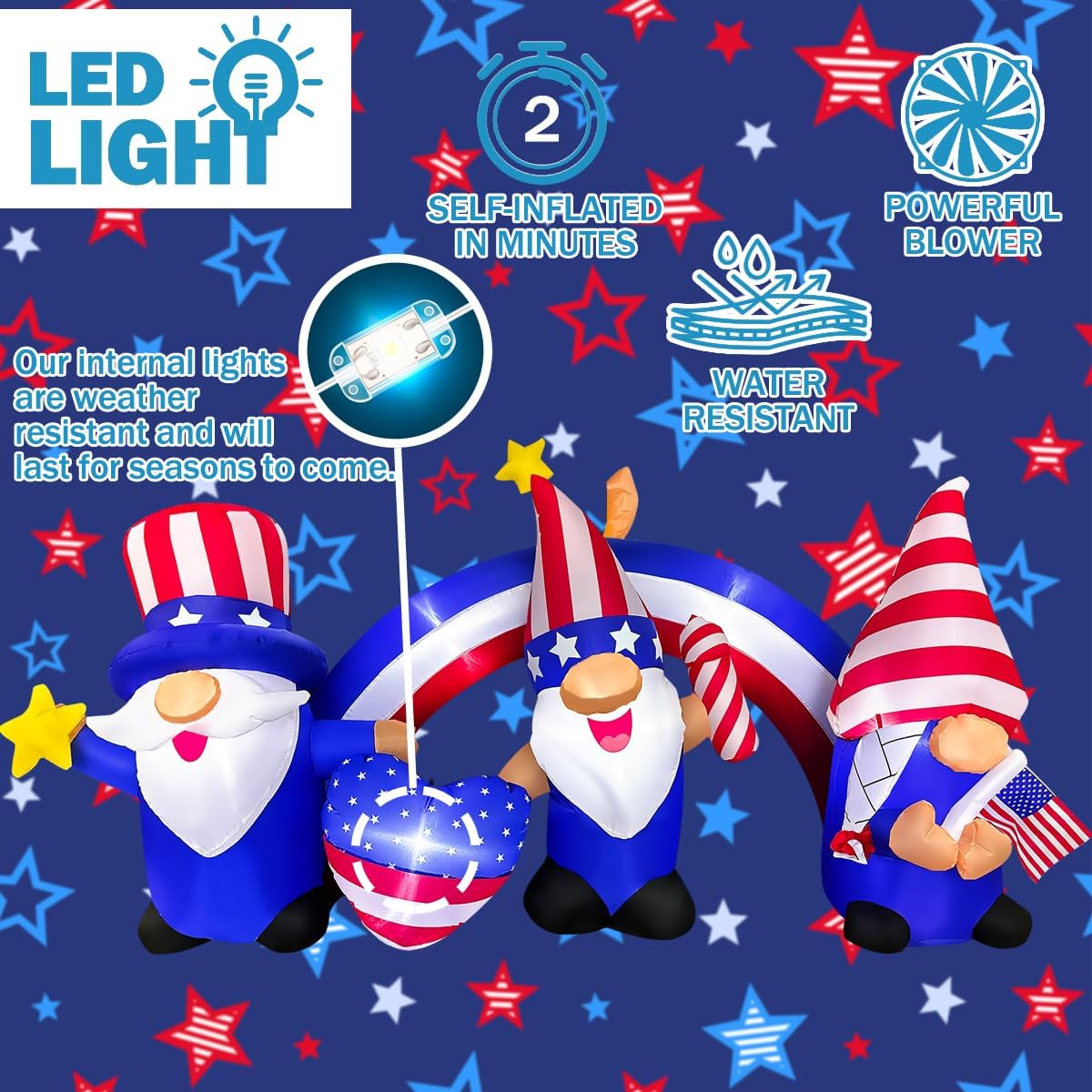 7 FT Inflatable 3 Gnomes with Archway Decorations Z646