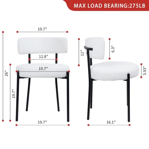 White Boucle Dining Chair Set of 1 with Metal Legs V4977