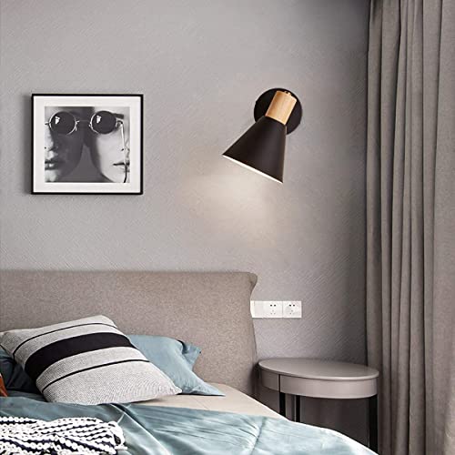 Black Dimmable Wood Style Plug in Wall Sconce X786
