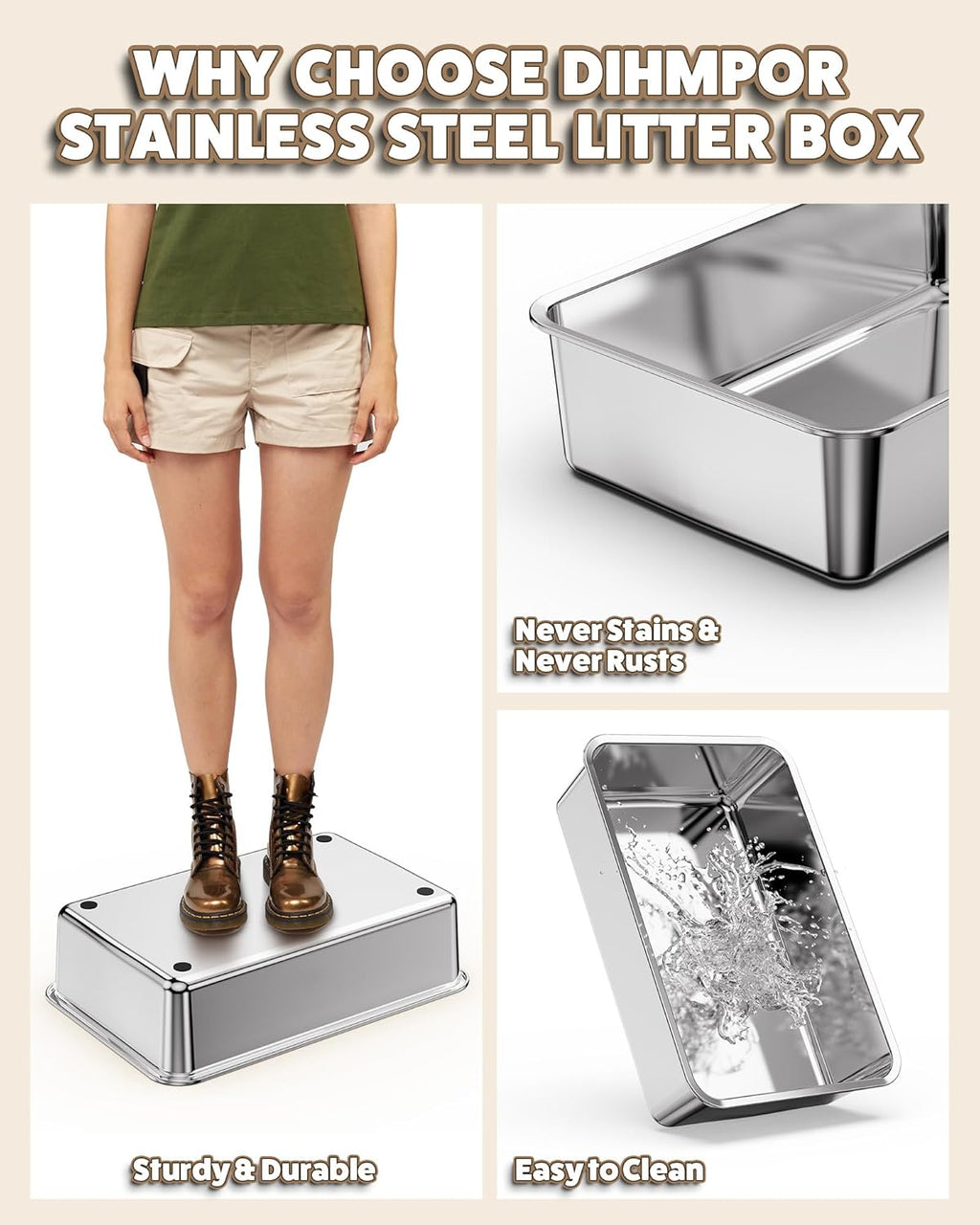 Extra Large Stainless Steel Cat Litter Box with Lid H277550