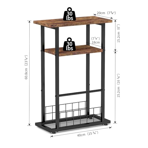 3-Tier Narrow End Table with Magazine Holder Rustic Brown X955