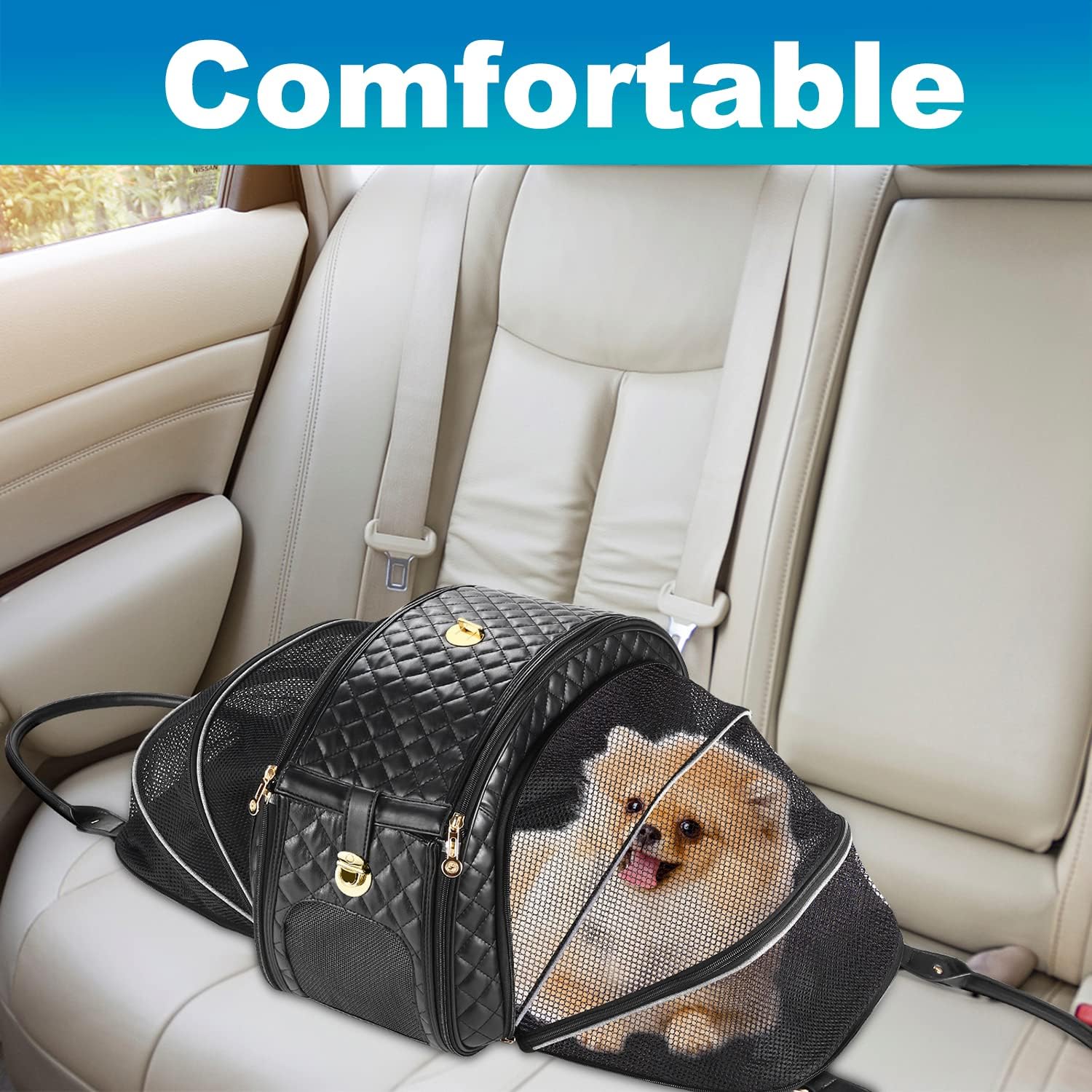 Black PU Leather Small Dog Carrier Y52532